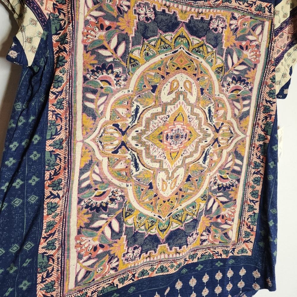 NWT Lucky Brand Persian Carpet Scoop Neck Short Sleeve Tee Shirt Navy XL - Picture 8 of 16